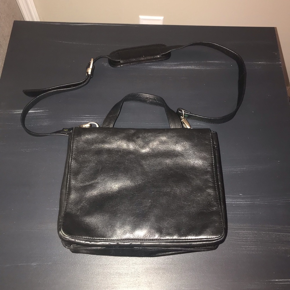 R & R black leather messenger bag
